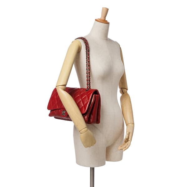 Pre-owned Chanel Quilted Lambskin 3 Accordion Flap Red