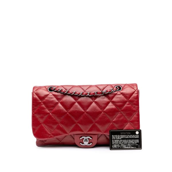 Pre-owned Chanel Quilted Lambskin 3 Accordion Flap Red