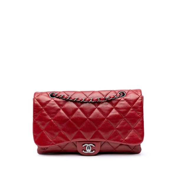 Pre-owned Chanel Quilted Lambskin 3 Accordion Flap Red