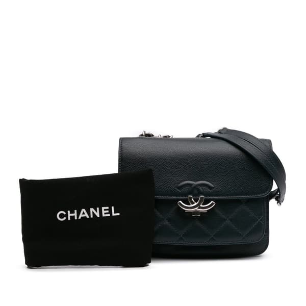 Pre-owned Chanel Mini Quilted Caviar CC Box Flap Blue