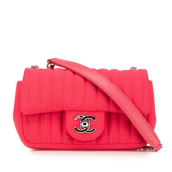 Pre-owned Chanel Mini Vertical Quilted Jersey Single Flap Pink