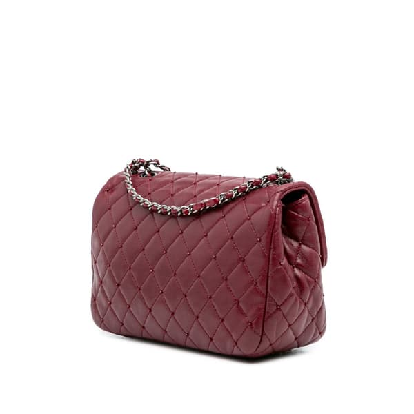 Pre-owned Chanel Small Quilted Lambskin Beaded Single Flap Red