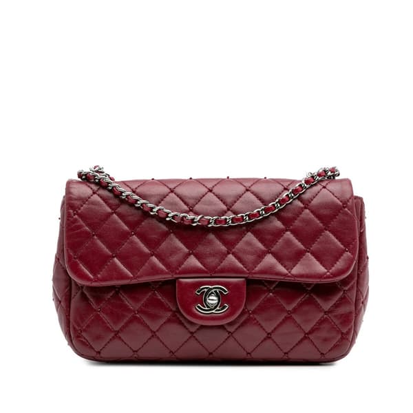 Pre-owned Chanel Small Quilted Lambskin Beaded Single Flap Red