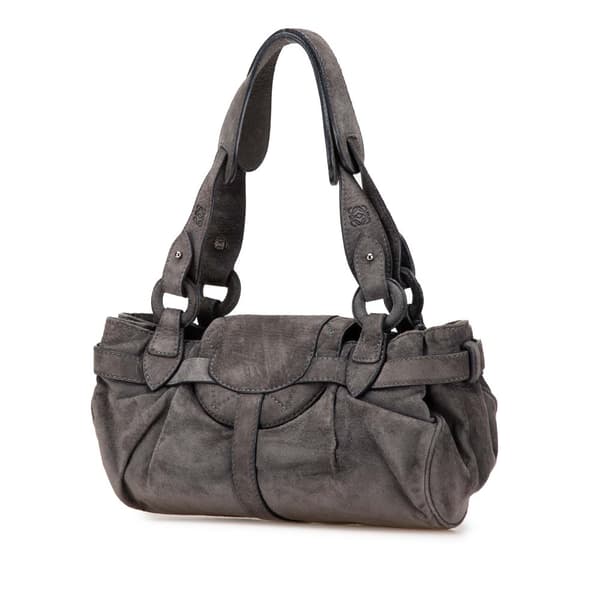 Pre-owned LOEWE Anagram Suede Shoulder Bag Gray