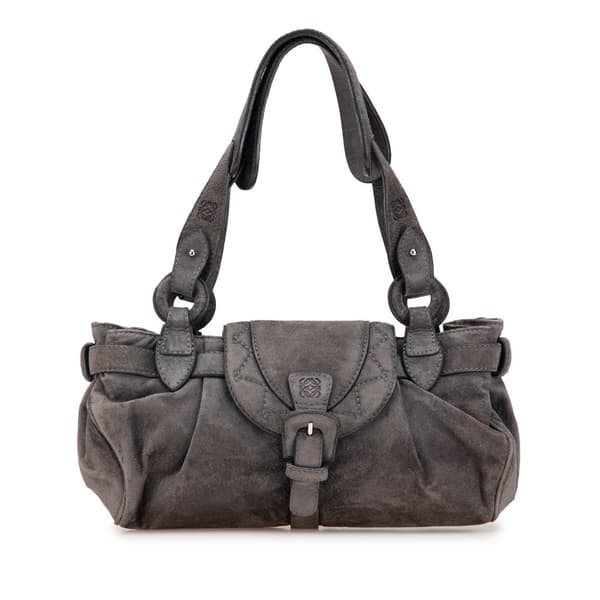 Pre-owned LOEWE Anagram Suede Shoulder Bag Gray