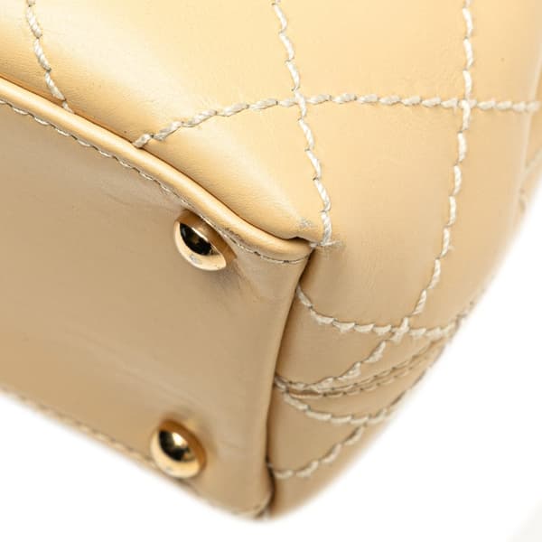 Pre-owned Chanel CC Calfskin Wild Stitch Flap Shoulder Bag Brown