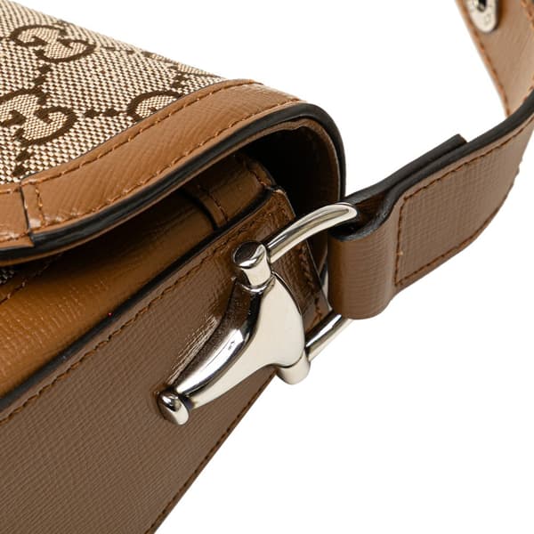 Pre-owned Gucci GG Canvas Asymmetric Horsebit 1955 Shoulder Bag Brown