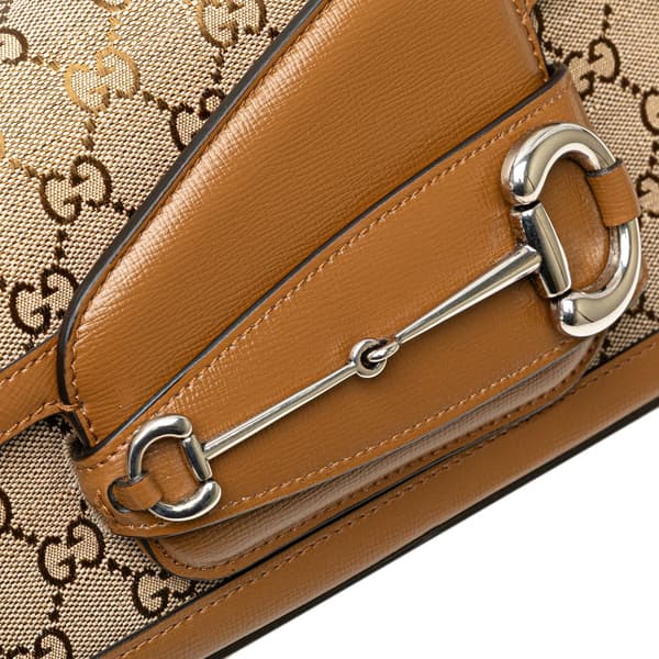 Pre-owned Gucci GG Canvas Asymmetric Horsebit 1955 Shoulder Bag Brown