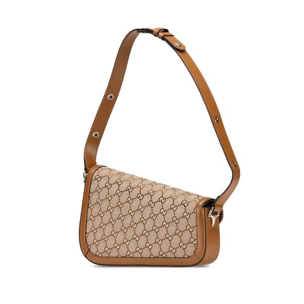 Pre-owned Gucci GG Canvas Asymmetric Horsebit 1955 Shoulder Bag Brown