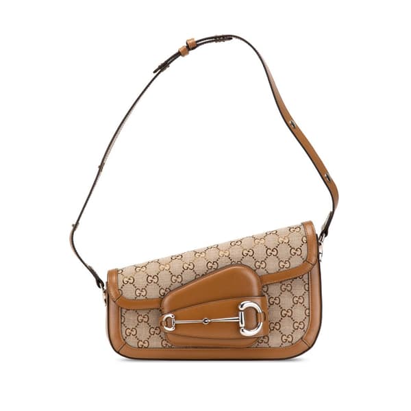 Pre-owned Gucci GG Canvas Asymmetric Horsebit 1955 Shoulder Bag Brown