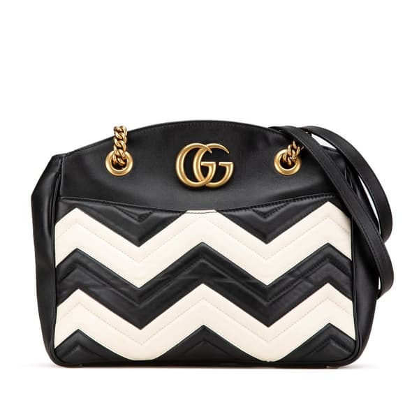 Pre-owned Gucci Medium GG Marmont Matelasse Leather Chain Shoulder Bag Black