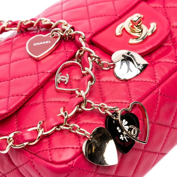 Pre-owned Chanel Medium Classic Lambskin Valentines Heart Charms Single Flap Pink