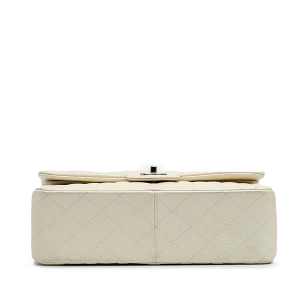 Pre-owned Chanel Jumbo Classic Caviar Double Flap White