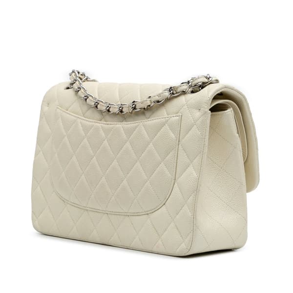 Pre-owned Chanel Jumbo Classic Caviar Double Flap White