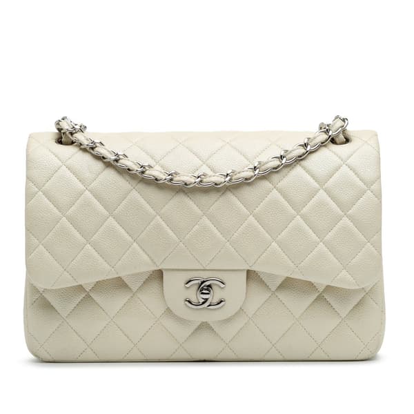 Pre-owned Chanel Jumbo Classic Caviar Double Flap White
