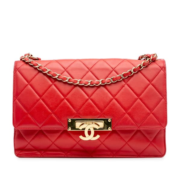 Pre-owned Chanel Large Quilted Lambskin Golden Class Flap Red