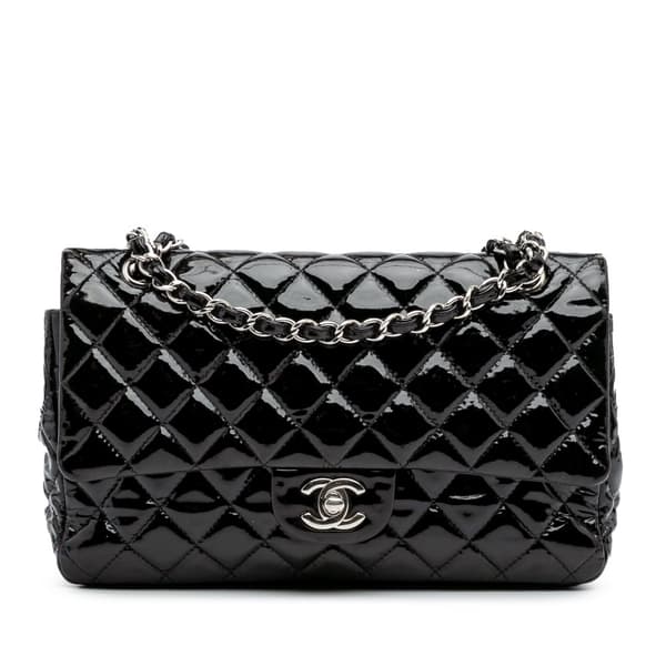Pre-owned Chanel Medium Classic Patent Double Flap Black