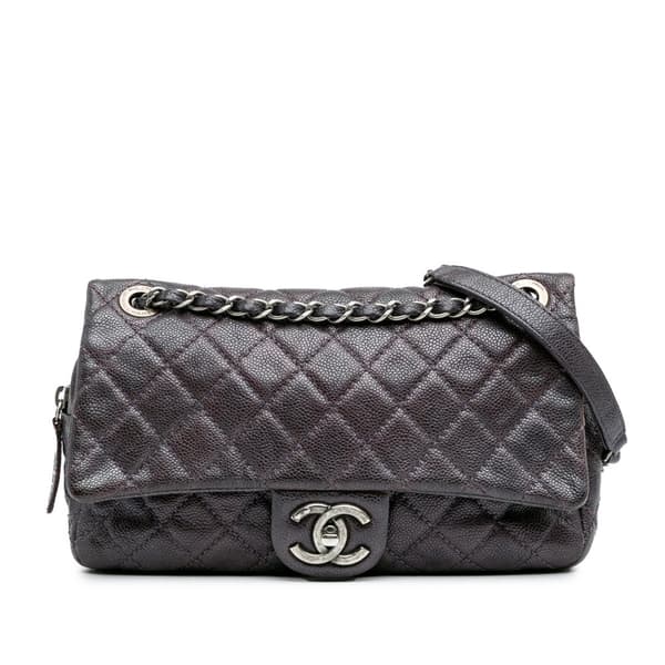Pre-owned Chanel Medium Quilted Caviar Easy Flap Purple