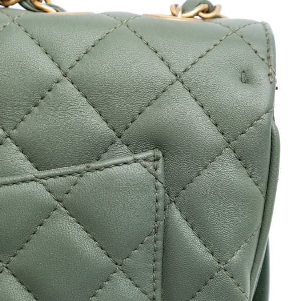 Pre-owned Chanel Medium Quilted Lambskin Daily Companion Flap Green