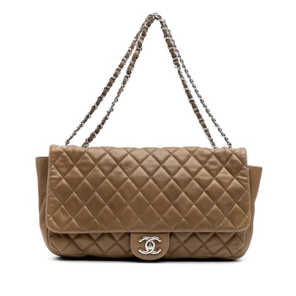 Pre-owned Chanel Jumbo Quilted Lambskin Coco Rain Flap Brown
