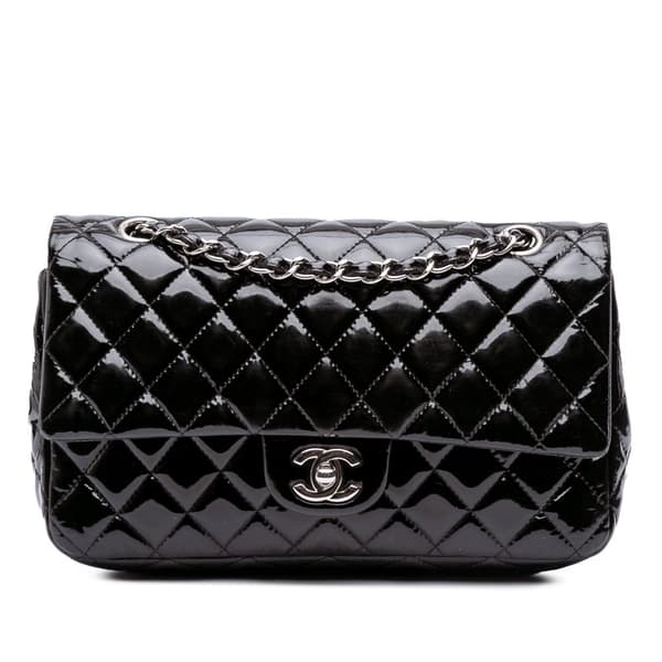 Pre-owned Chanel Medium Classic Patent Double Flap Black