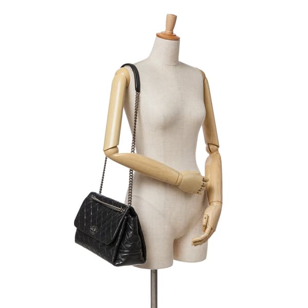 Pre-owned Chanel Medium Quilted Glazed Calfskin Lady Pearly Flap Black