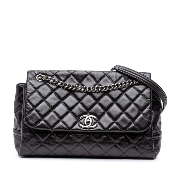 Pre-owned Chanel Medium Quilted Glazed Calfskin Lady Pearly Flap Black