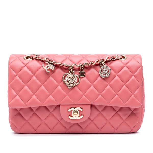 Pre-owned Chanel Medium Lambskin Valentine Heart Charms Single Flap Pink