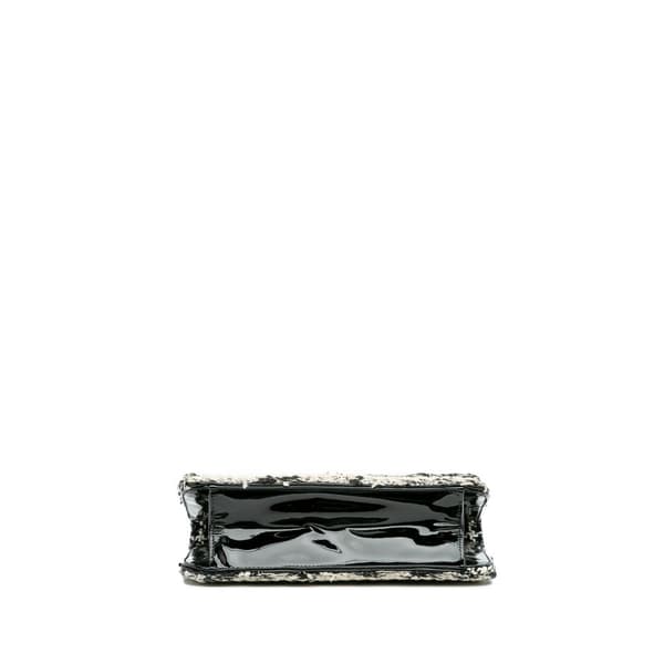 Pre-owned Chanel Mini Woven Patent and Tweed Chessboard Single Flap Black