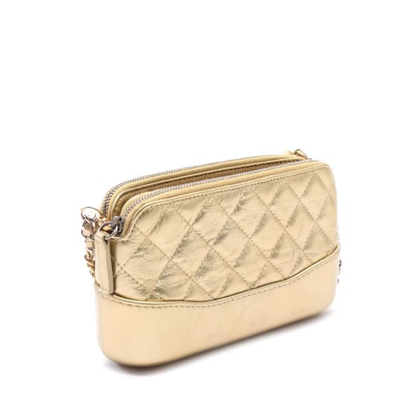 Pre-owned Chanel Quilted Metallic Aged Calfskin Gabrielle Clutch With Chain Gold