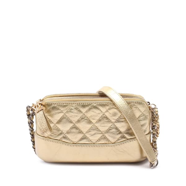 Pre-owned Chanel Quilted Metallic Aged Calfskin Gabrielle Clutch With Chain Gold