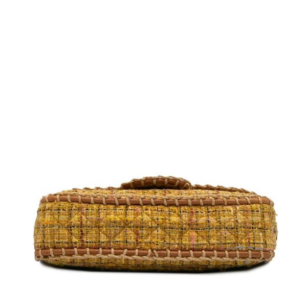 Pre-owned Chanel Medium Quilted Tweed St Tropez Flap Yellow