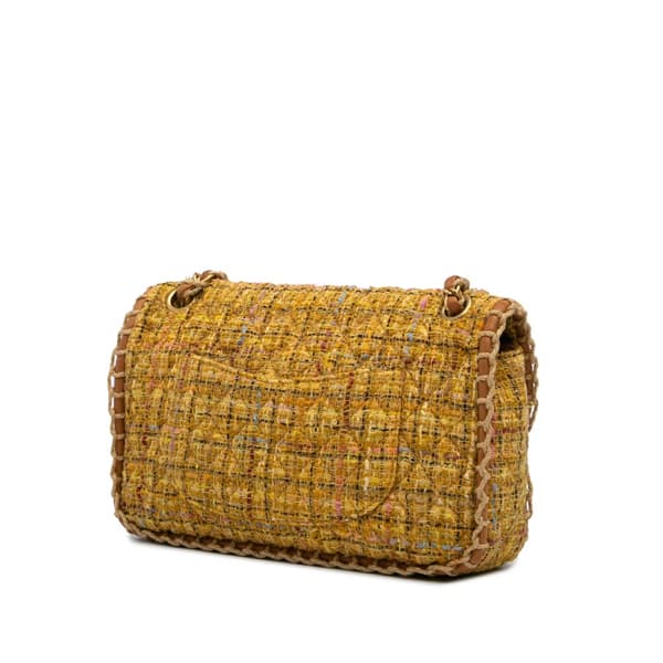 Pre-owned Chanel Medium Quilted Tweed St Tropez Flap Yellow