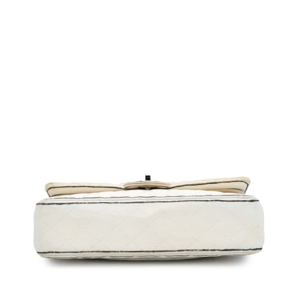 Pre-owned Chanel Medium Classic Printed Grosgrain Double Flap White