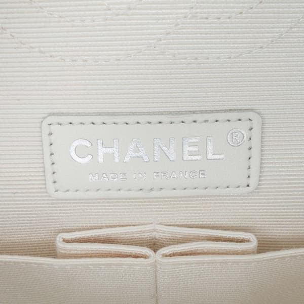 Pre-owned Chanel Medium Classic Printed Grosgrain Double Flap White