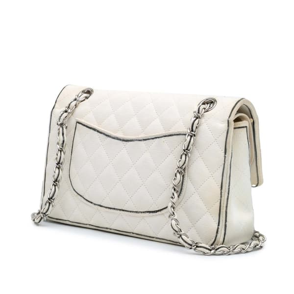 Pre-owned Chanel Medium Classic Printed Grosgrain Double Flap White