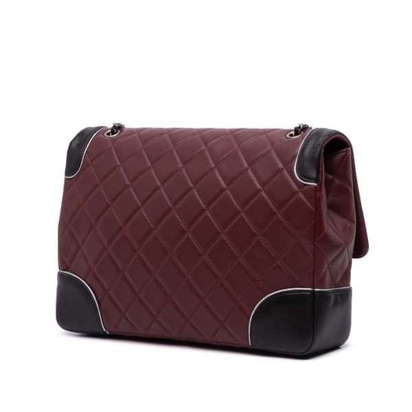 Pre-owned Chanel Paris-Salzburg Jumbo Bicolor Quilted Lambskin Tyrolean Flap Red