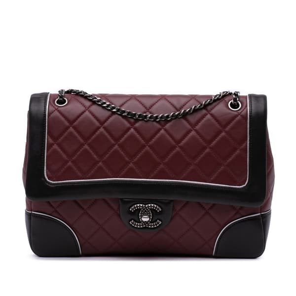 Pre-owned Chanel Paris-Salzburg Jumbo Bicolor Quilted Lambskin Tyrolean Flap Red