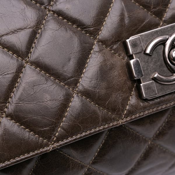 Pre-owned Chanel Quilted Glazed Calfskin Soft Boy Flap Brown