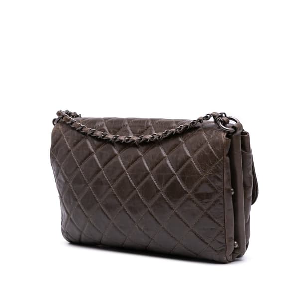 Pre-owned Chanel Quilted Glazed Calfskin Soft Boy Flap Brown