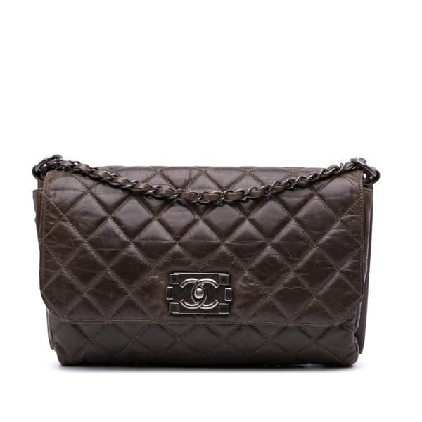 Pre-owned Chanel Quilted Glazed Calfskin Soft Boy Flap Brown