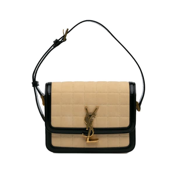 Pre-owned Saint Laurent Small Quilted Suede Solferino Satchel In Box Brown