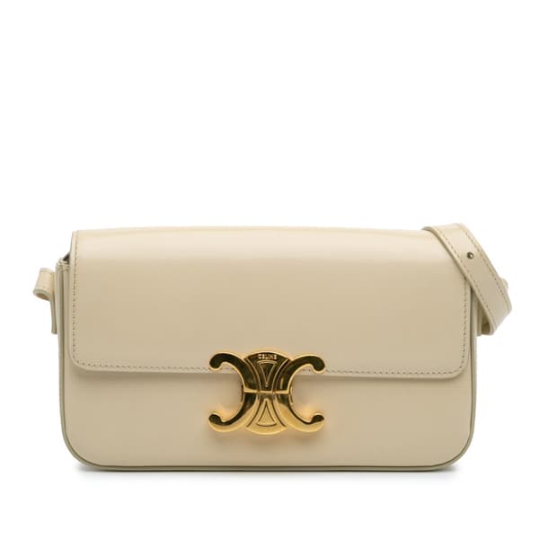 Pre-owned Celine Shiny Calfskin Triomphe Claude Shoulder Bag Brown