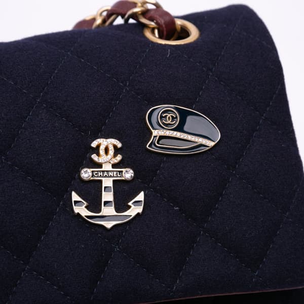 Pre-owned Chanel Medium Classic Wool Paris-Hamburg Charms Double Flap Blue