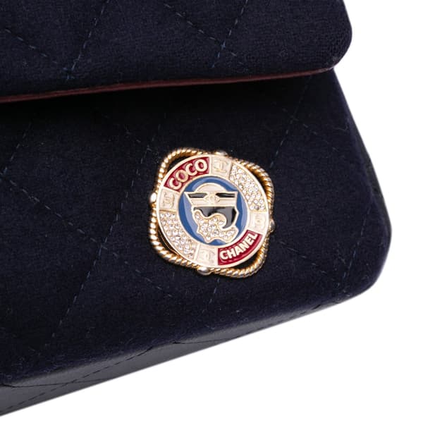Pre-owned Chanel Medium Classic Wool Paris-Hamburg Charms Double Flap Blue