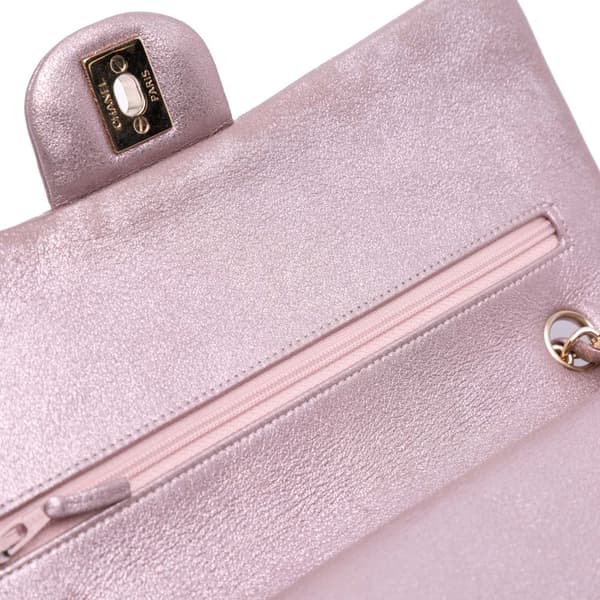 Pre-owned Chanel Medium Classic Iridescent Calfskin Double Flap Pink
