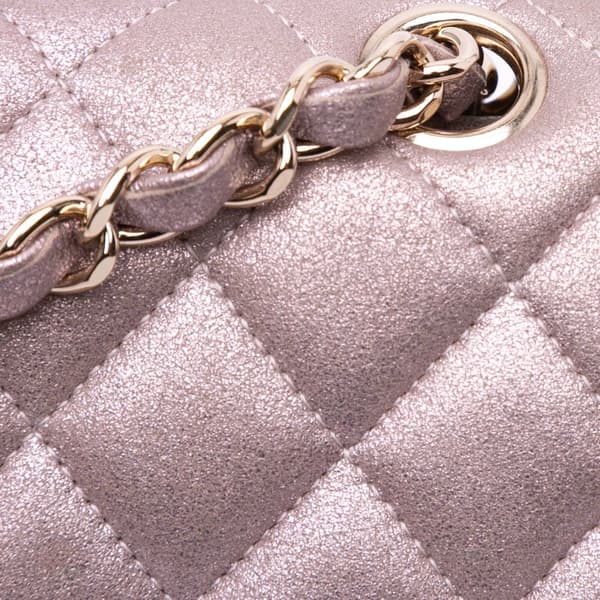 Pre-owned Chanel Medium Classic Iridescent Calfskin Double Flap Pink
