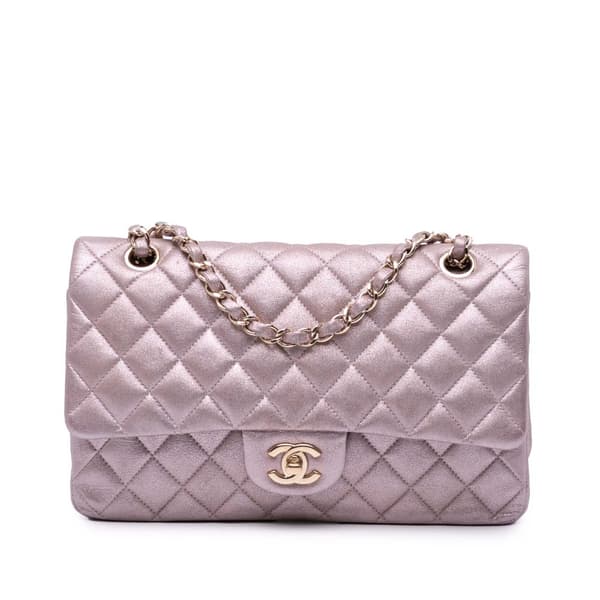 Pre-owned Chanel Medium Classic Iridescent Calfskin Double Flap Pink