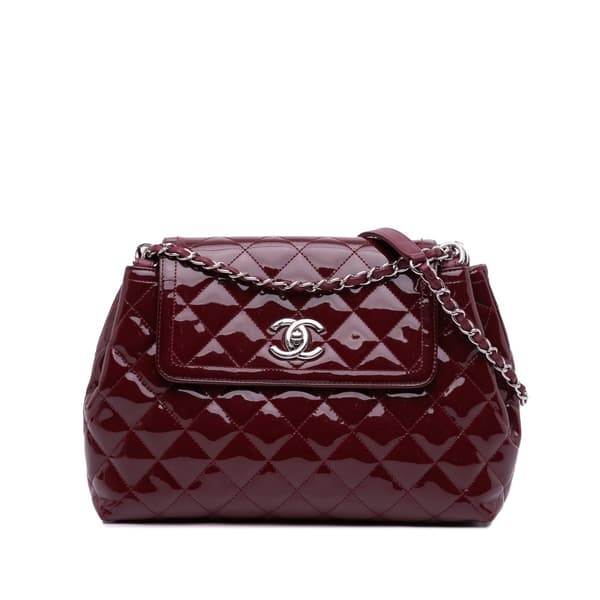Pre-owned Chanel Large Quilted Patent Coco Shine Accordion Flap Red
