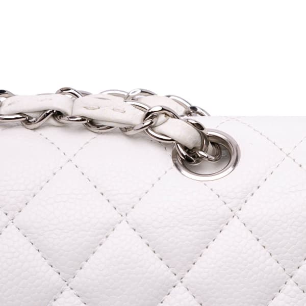 Pre-owned Chanel Medium Classic Caviar Double Flap White